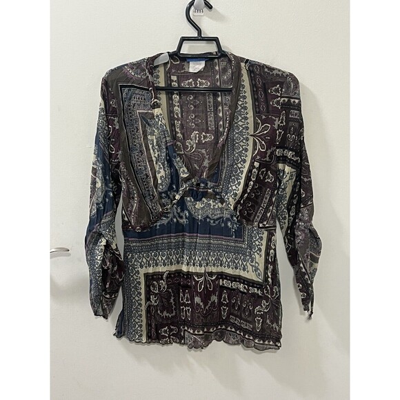 Delia’s Womens Boho 3/4 Sleeve Top Blouse Low V Neck Chiffon Top Made in US Sz M - Picture 2 of 13